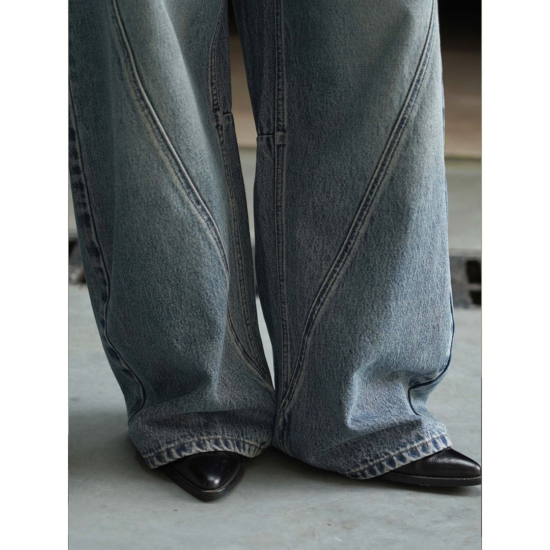 Damen Hochtaillierte Baggy-Denimhose mit geschwungenen Naht-Details Drune