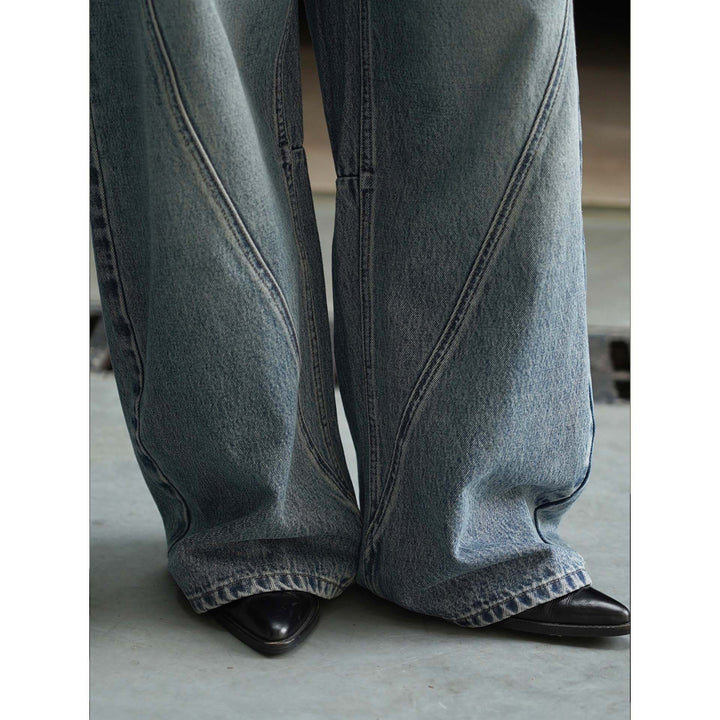 Damen Hochtaillierte Baggy-Denimhose mit geschwungenen Naht-Details Drune