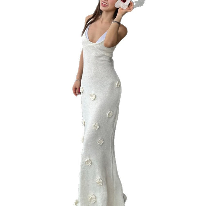Damen elegantes Häkel-Maxikleid mit floralem Design Drune