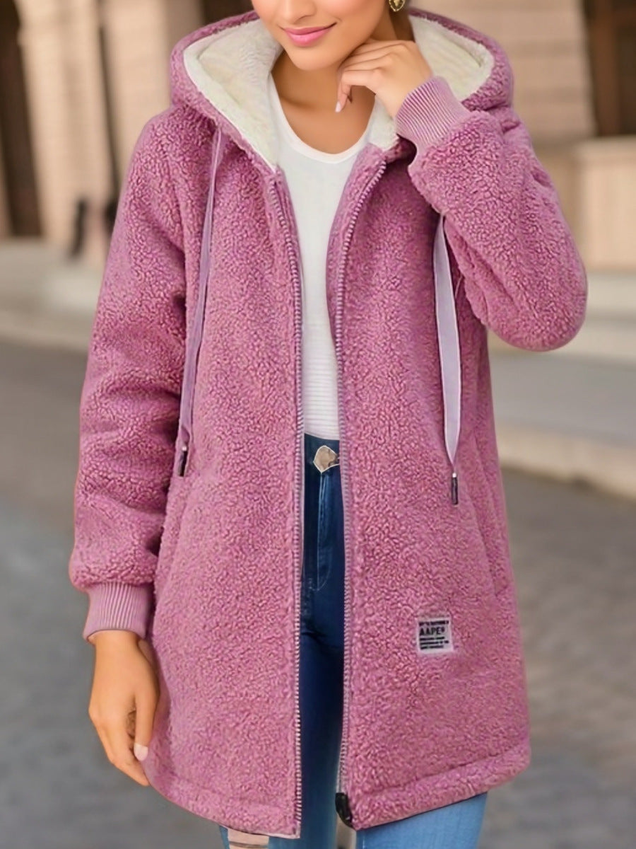 Damen Kapuzen-Sherpa-Jacke mit gestickten Details Drune
