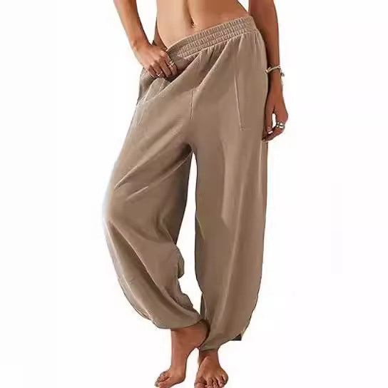 Damen weite Lounge-Hose mit elastischem Bund und Taschen Drune