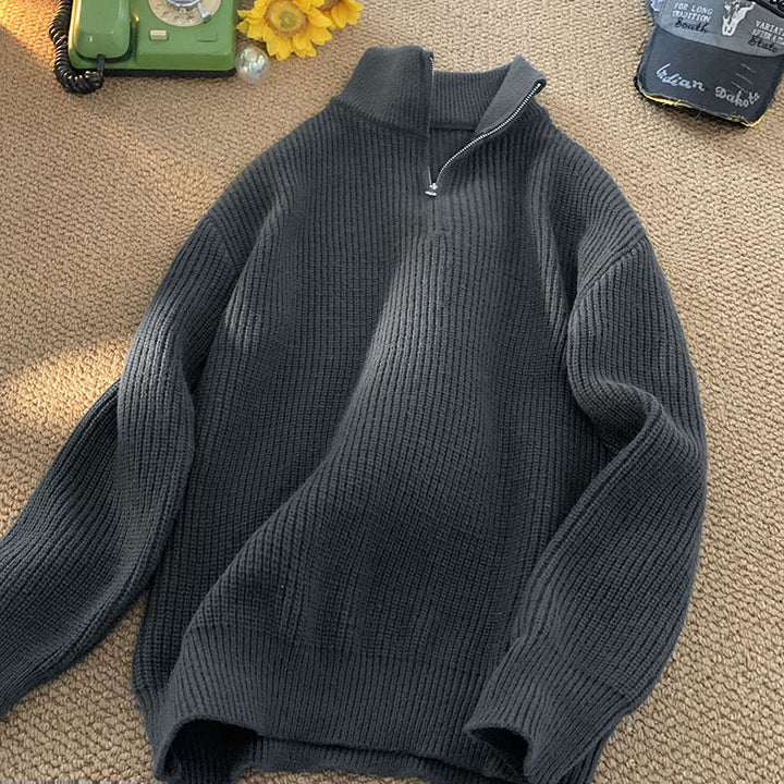 Herren lässiger Stehkragenpullover mit Reißverschluss Drune