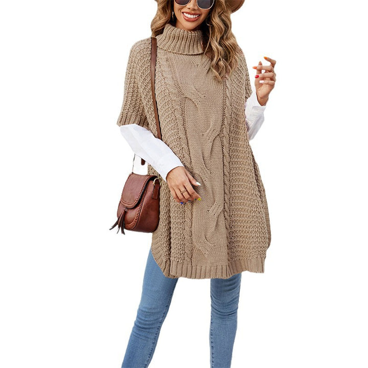 Damen Strickponcho mit hohen Kragen und Kabelmuster Drune