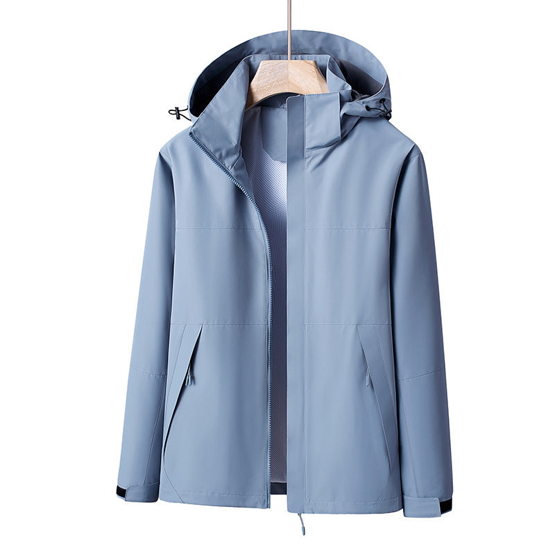 Herren Leichte winddichte Softshell-Regenjacke mit Kapuze und Kontrastbesatz Drune