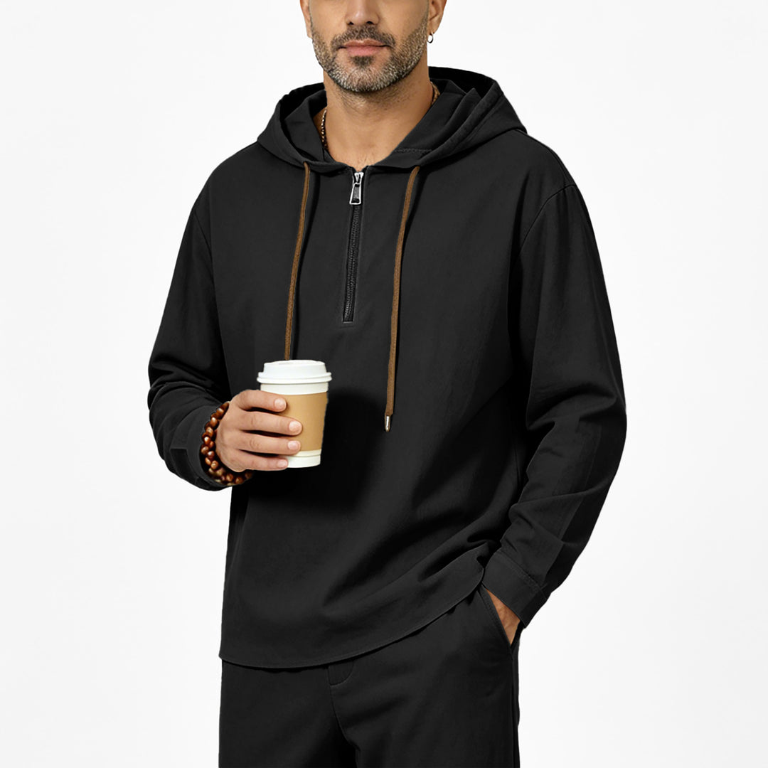 Herren Kapuzenpullover mit Halbzip, Tunnelzug und gerundetem Saum Drune