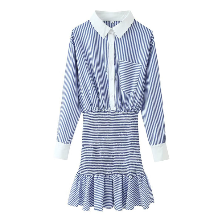 Damen Hemdblusenkleid mit gerafftem Taillenbund und Volant Drune