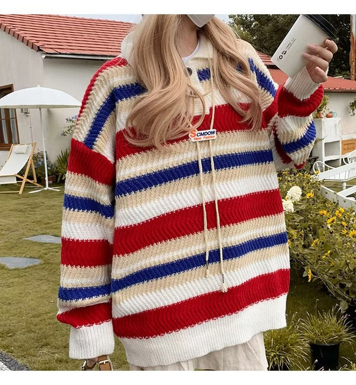 Herren lässige Strickjacke mit stylischem Kragen und kontrastierenden Streifen Drune