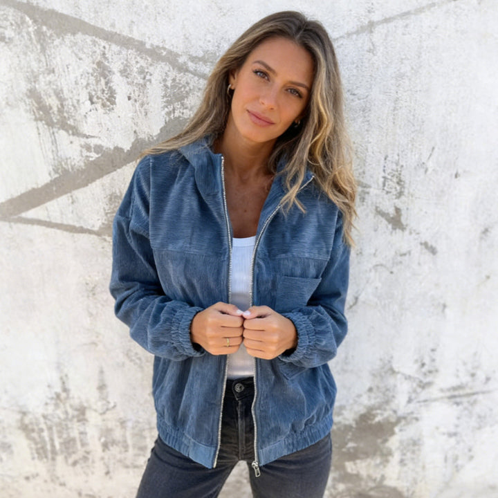 Damen nan Feincord-Übergangsjacke mit Kapuze, Reißverschluss, elastischen Bündchen und seitlichen Eingrifftaschen Drune