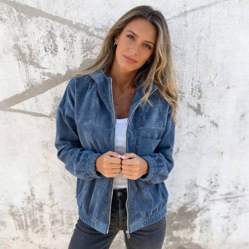 Damen nan Feincord-Übergangsjacke mit Kapuze, Reißverschluss, elastischen Bündchen und seitlichen Eingrifftaschen Drune