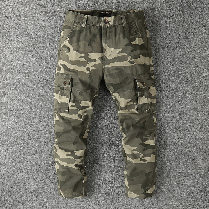 Herren Cargohose mit taktischem Tarnmuster und mehreren Klappentaschen Drune