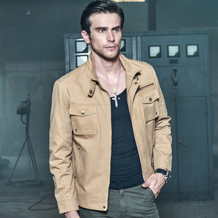 Herren leichtes Baumwoll-Utility-Blouson mit Stehkragen und Brusttaschen Drune