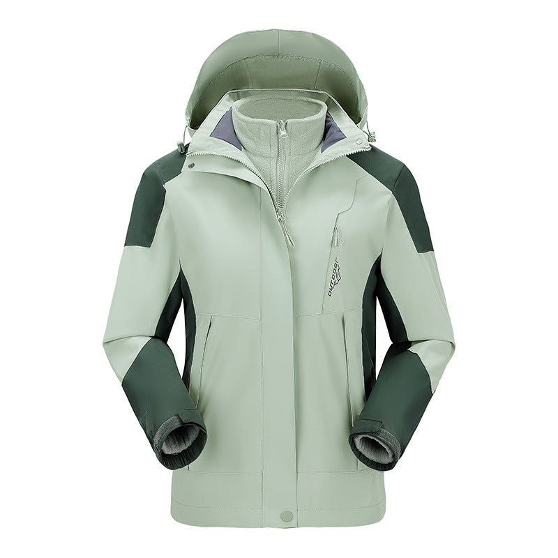 Damen zweilagige Outdoorjacke mit abnehmbarer Fleece-Innenjacke und verstellbarer Kapuze Drune