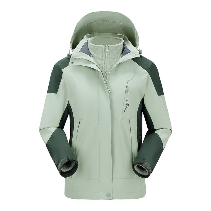 Damen zweilagige Outdoorjacke mit abnehmbarer Fleece-Innenjacke und verstellbarer Kapuze Drune