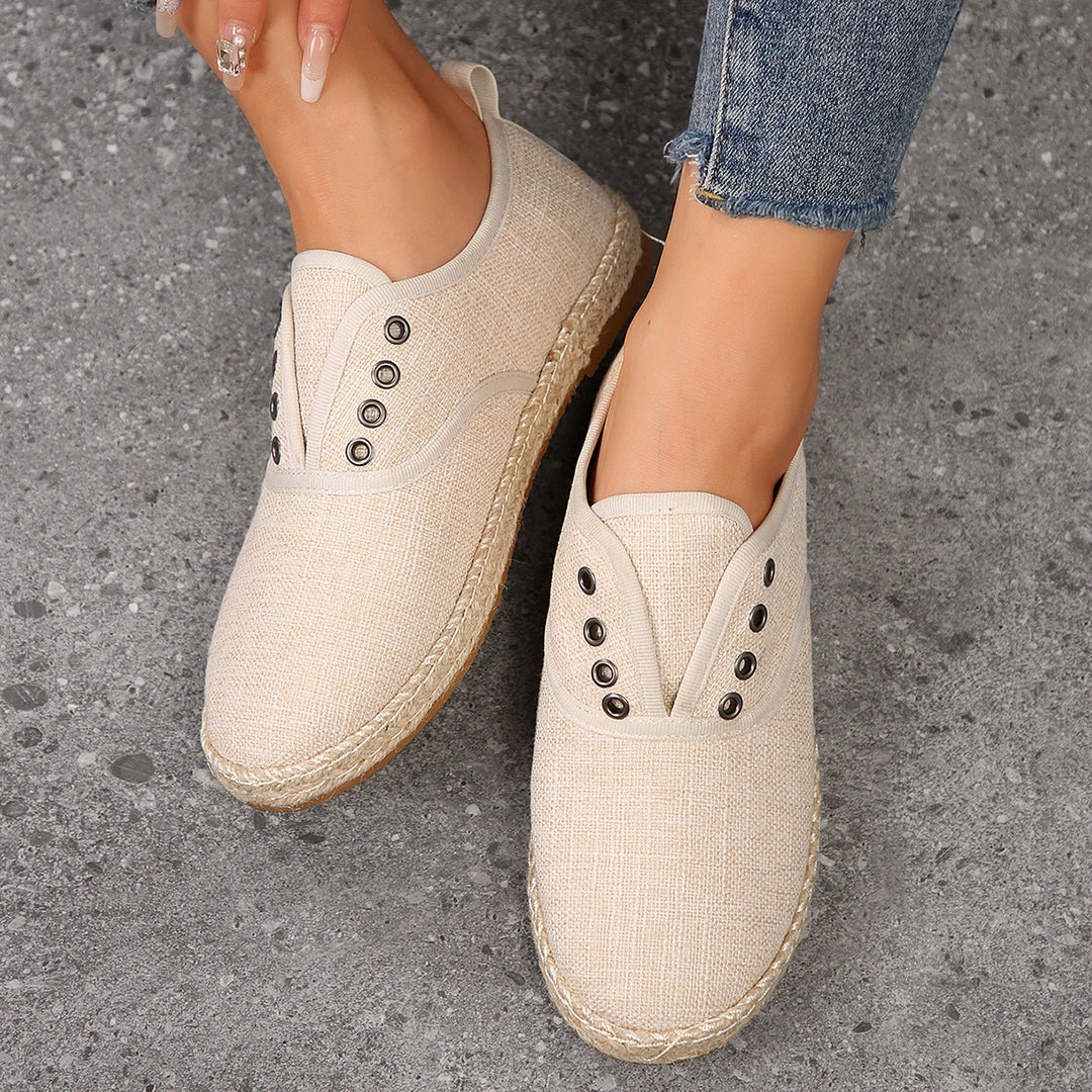 Damen Casual Espadrille Slip-Ons mit stylischem distressed Denim-Muster Drune