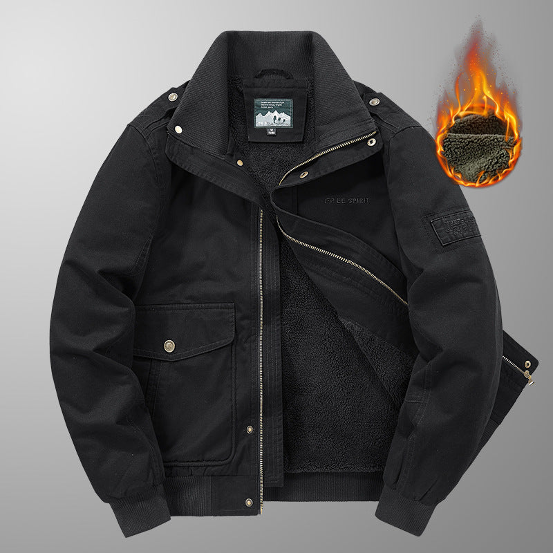 Herren Thermo-gefütterte Field‑Bomberjacke im Canvas‑Look mit Sherpa‑Innenfutter und Stehkragen Drune