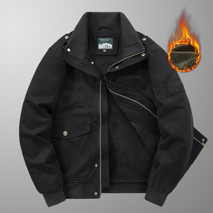 Herren Thermo-gefütterte Field‑Bomberjacke im Canvas‑Look mit Sherpa‑Innenfutter und Stehkragen Drune