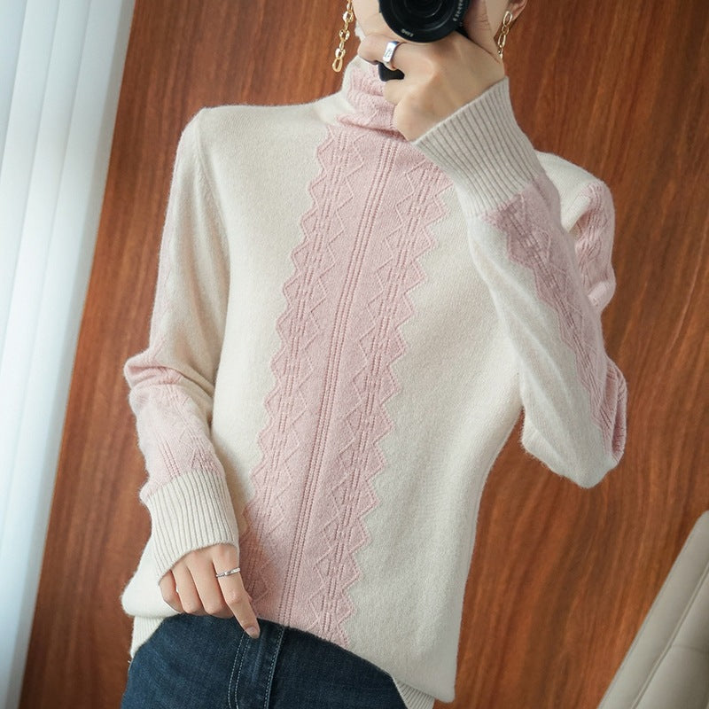 Damen Premium-Rollkragenpullover aus Feinstrick mit zentrierter Ajour‑Zopfstruktur Drune