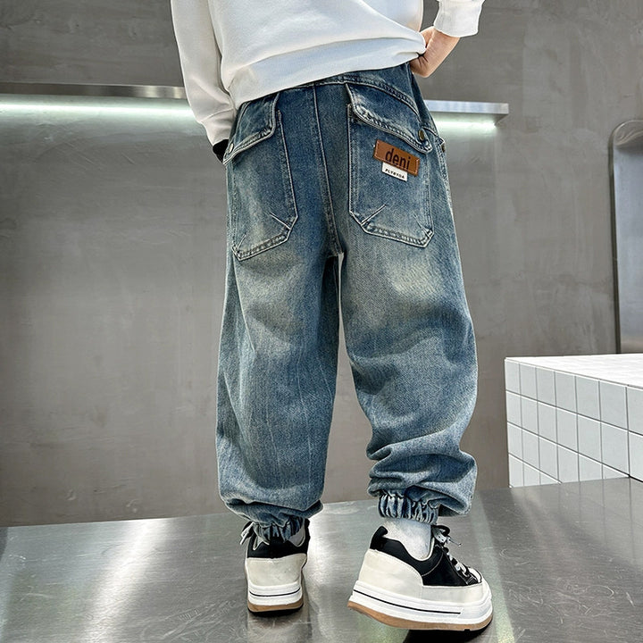 Unisex lässige Denim-Hose mit elastischem Bund Drune