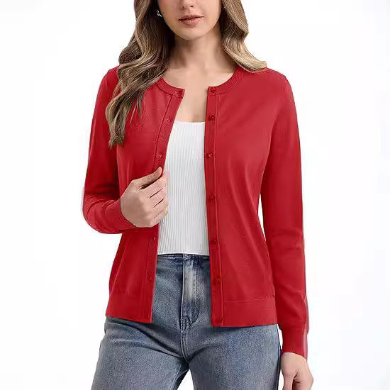 Damen kurzärmliger Strickcardigan mit eleganten Knöpfen und feiner Textur Drune