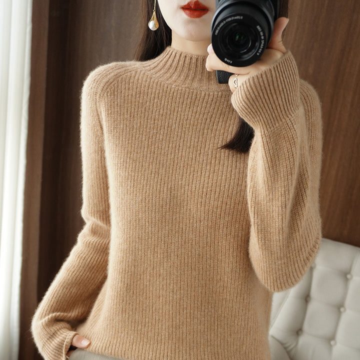 Damen Kurz-Stehkragenpullover aus feinem Feinstrick mit kaschmirähnlicher Weichheit und Raglanärmeln Drune
