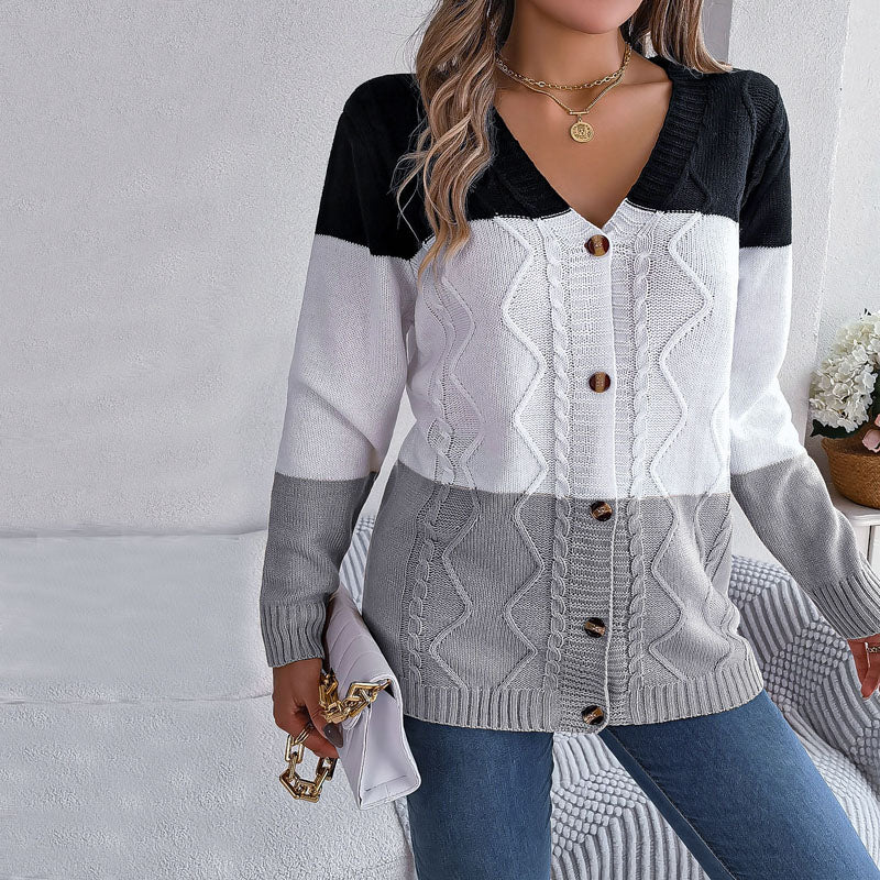 Drune | Farbblock Strickjacke mit Modernem Muster