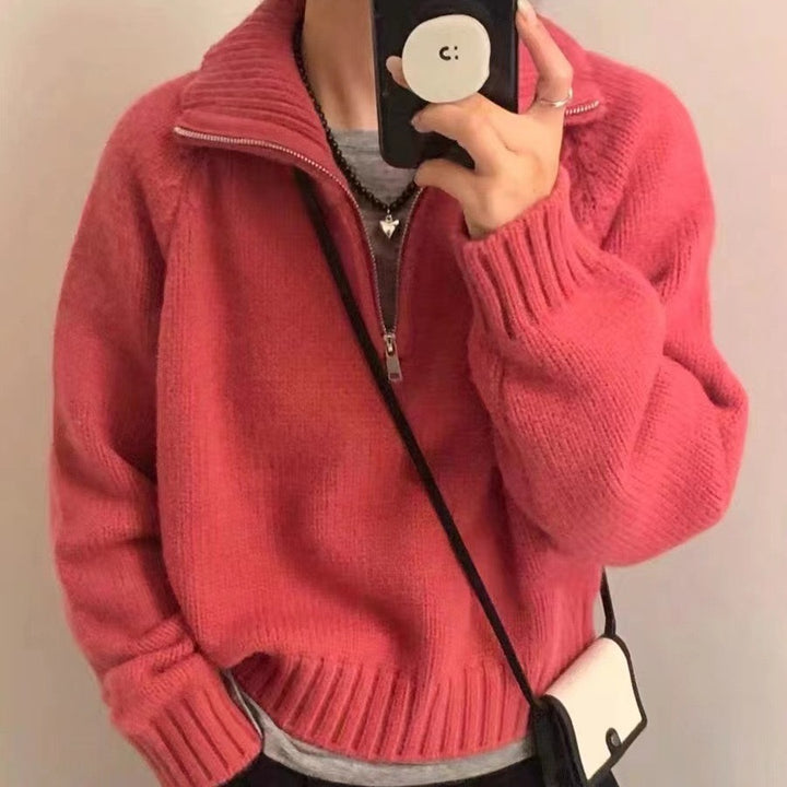 Damen weicher Strickpullover mit voluminösen Ärmeln und elastischem Bund Drune