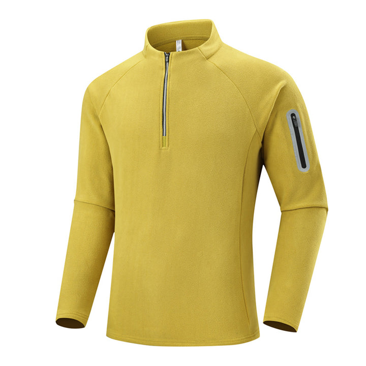 Herren Fleece-Halbzip-Trainingsshirt mit Stehkragen und Ärmel-Reißverschlusstasche Drune