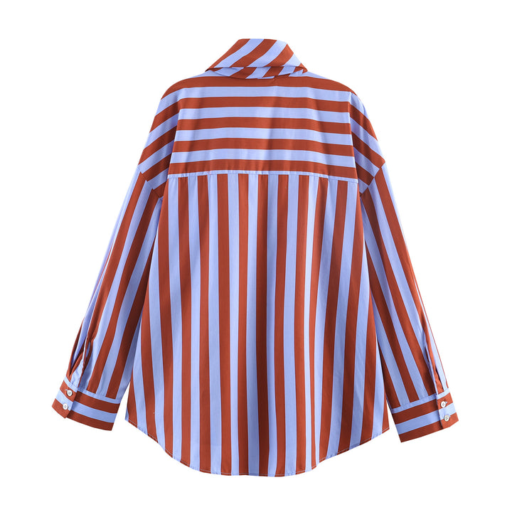 Damen nan gestreifte Bluse mit Schleifenkragen, oversized Schnitt und Manschetten Drune