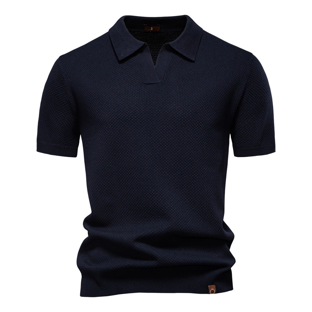 Herren nan strukturiertes Feinstrickpoloshirt mit offenem Reverskragen Drune