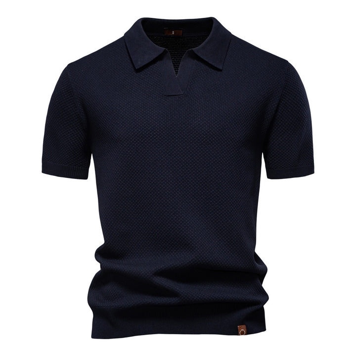 Herren nan strukturiertes Feinstrickpoloshirt mit offenem Reverskragen Drune