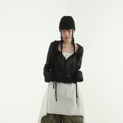 Damen modische cropped Kapuzenjacke mit praktischem Reißverschluss Drune