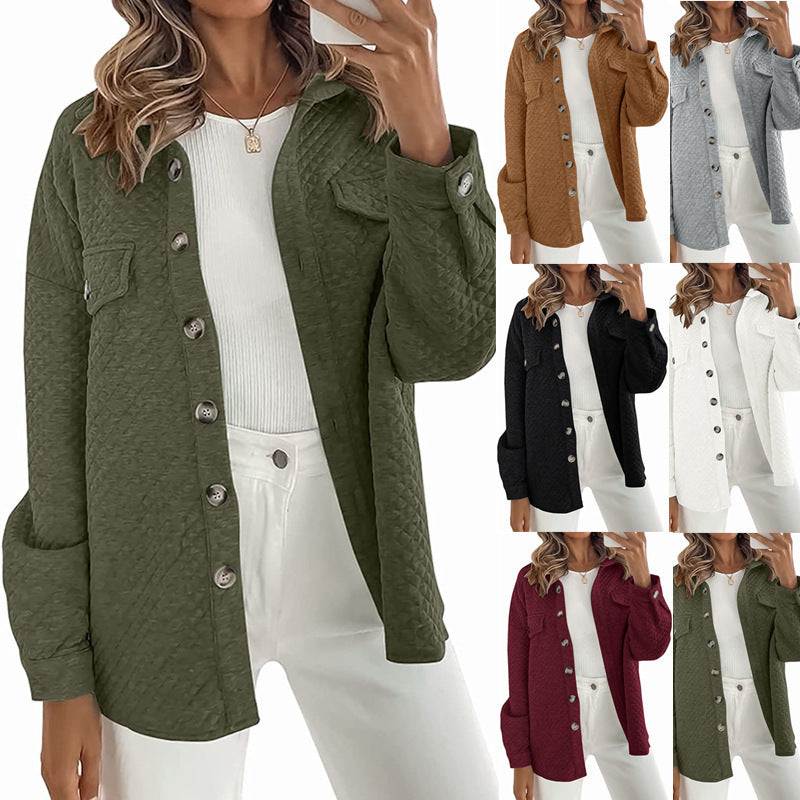 Damen Stepp Übergangshemdjacke mit Oversize Schnitt Brustpatten und Knopfleiste Drune