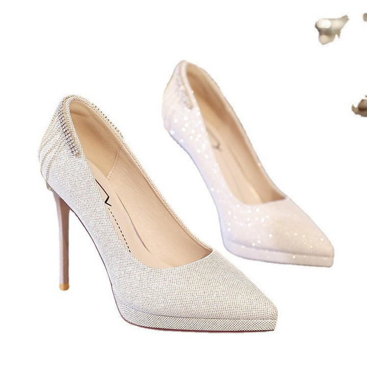 Damen nan elegante Abend-Pumps mit feinem Glitzermesh, spitzer Zehenpartie, filigranem Stilettoabsatz und dekorativer Fersenapplikation Drune