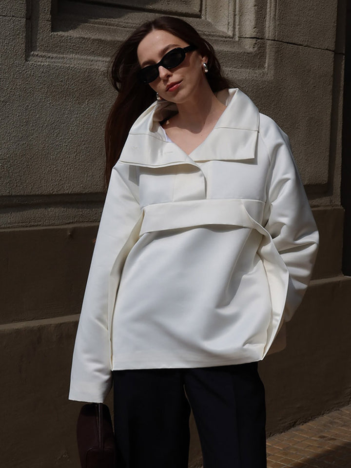 Damen modische Blusenjacke mit schickem Taillengürtel und voluminösen Ärmeln Drune