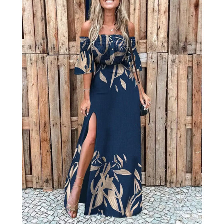 Damen Maxikleid mit schulterfreiem Design und elegante Blumendruckdetails Drune