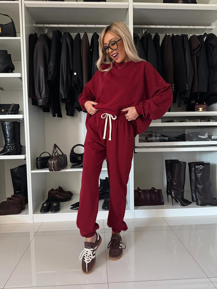Damen nan entspanntes Lounge-Set aus Bio-Baumwoll-French-Terry mit Kordelzug, elastischem Bund und gerippten Bündchen Drune