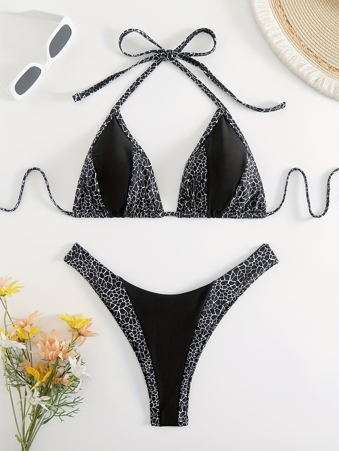 Damen Triangel-Bikini mit stilvollem Giraffenmuster Drune