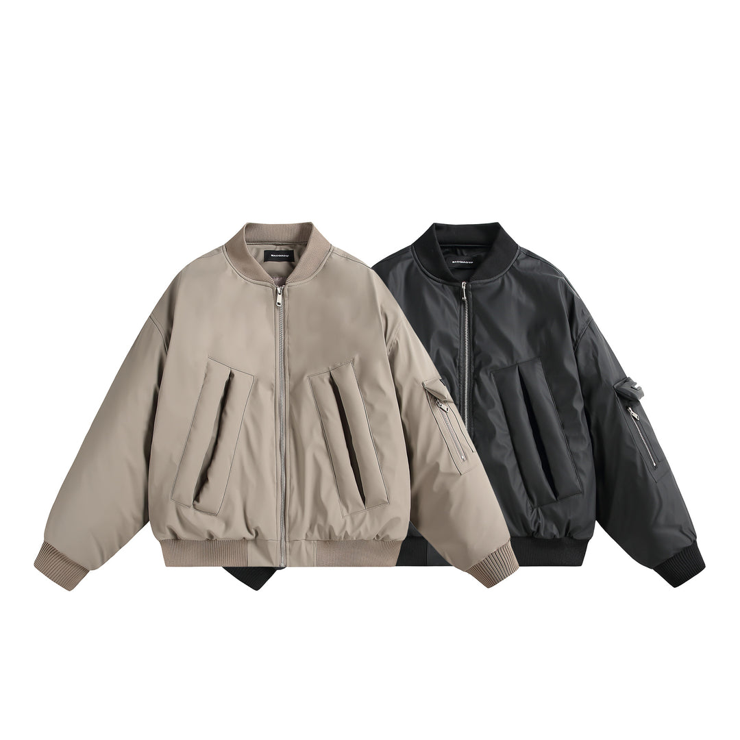 Unisex Kurz geschnittene Oversize-Pufferjacke mit Utility-Ärmeltasche und Rippenbündchen Drune