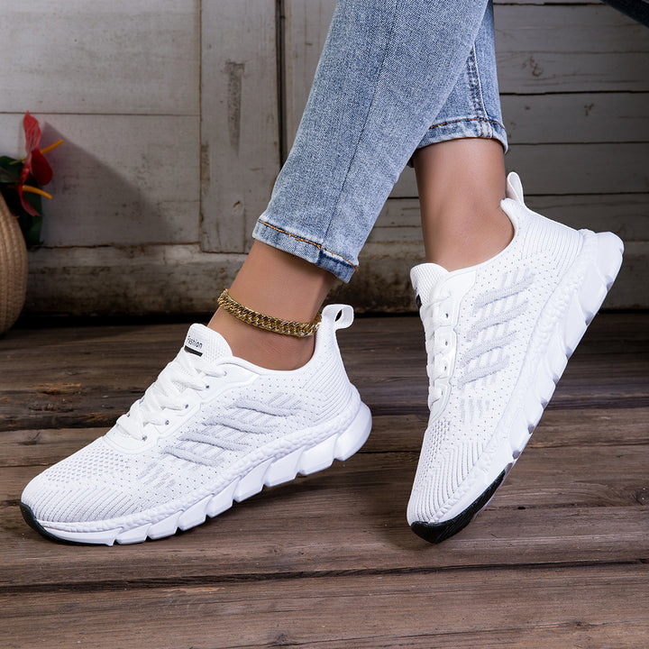 Damen nan gestrickter Schlupf-Sneaker mit elastischem Schaft, Zier-Schnürung und segmentierter Dämpfungssohle Drune