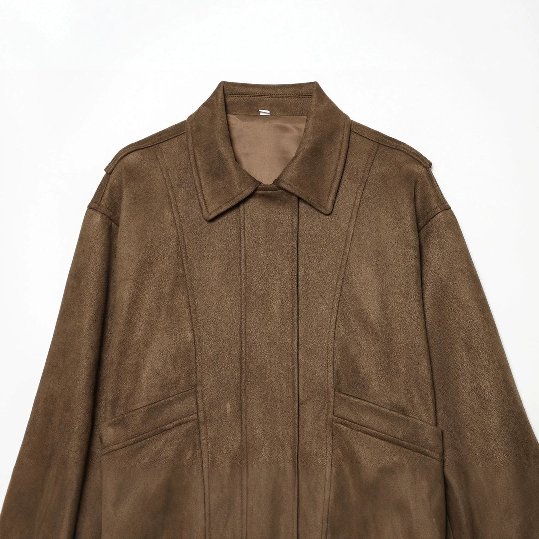 Damen Cropped Blousonjacke im Wildleder‑Look mit Hemdkragen, Epauletten und elastischem Bund Drune