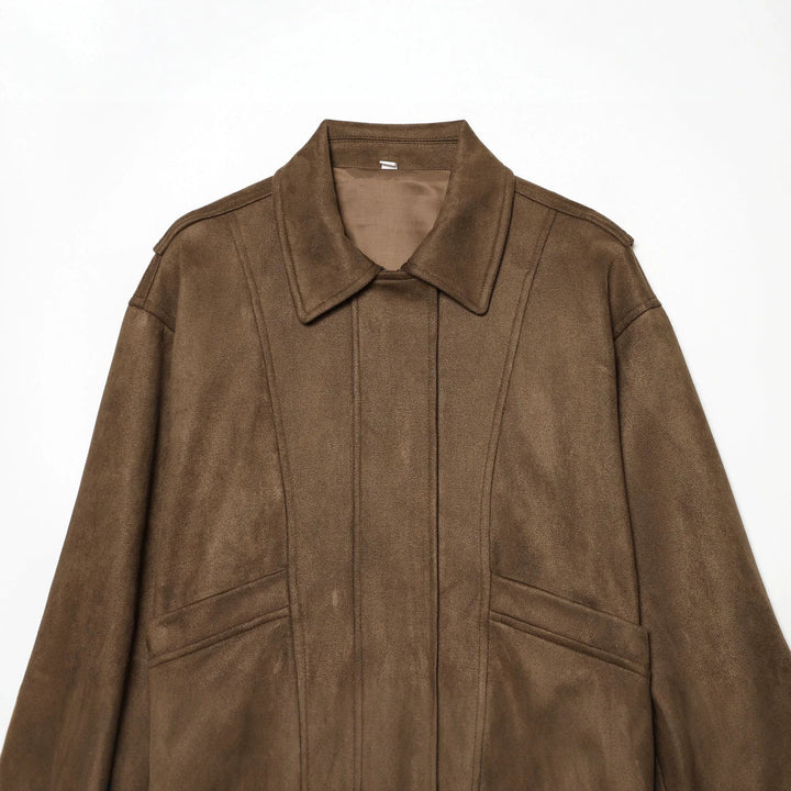 Damen Cropped Blousonjacke im Wildleder‑Look mit Hemdkragen, Epauletten und elastischem Bund Drune