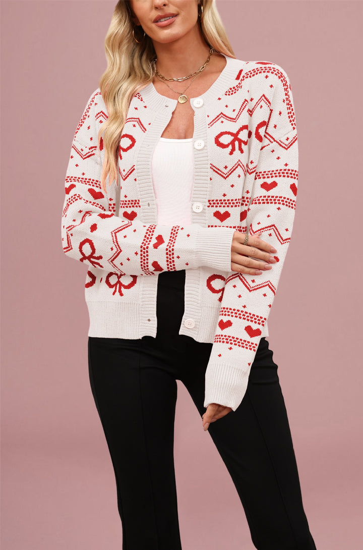 Damen Strickjacke mit verspieltem Herz- und Schleifenmuster Drune