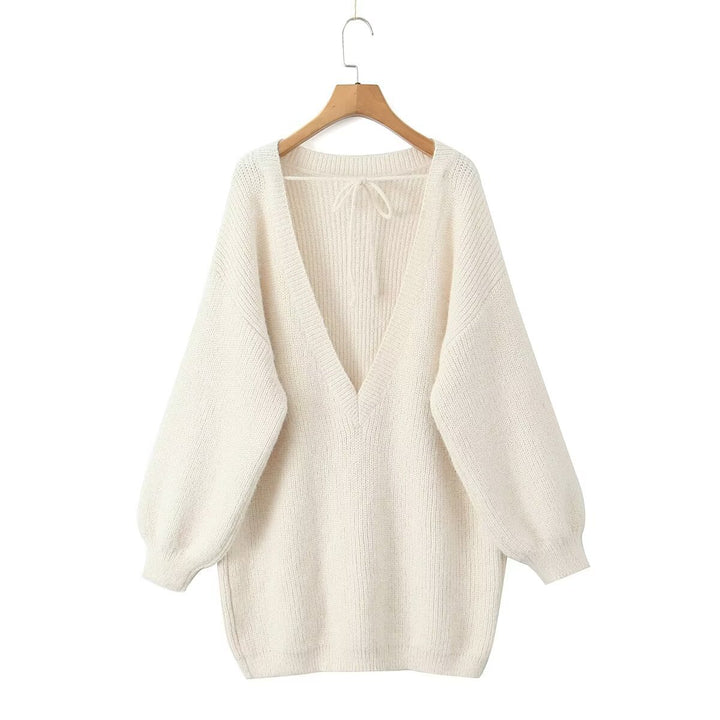 Damen modischer V-Ausschnitt Pullover mit puffärmeligen Details Drune