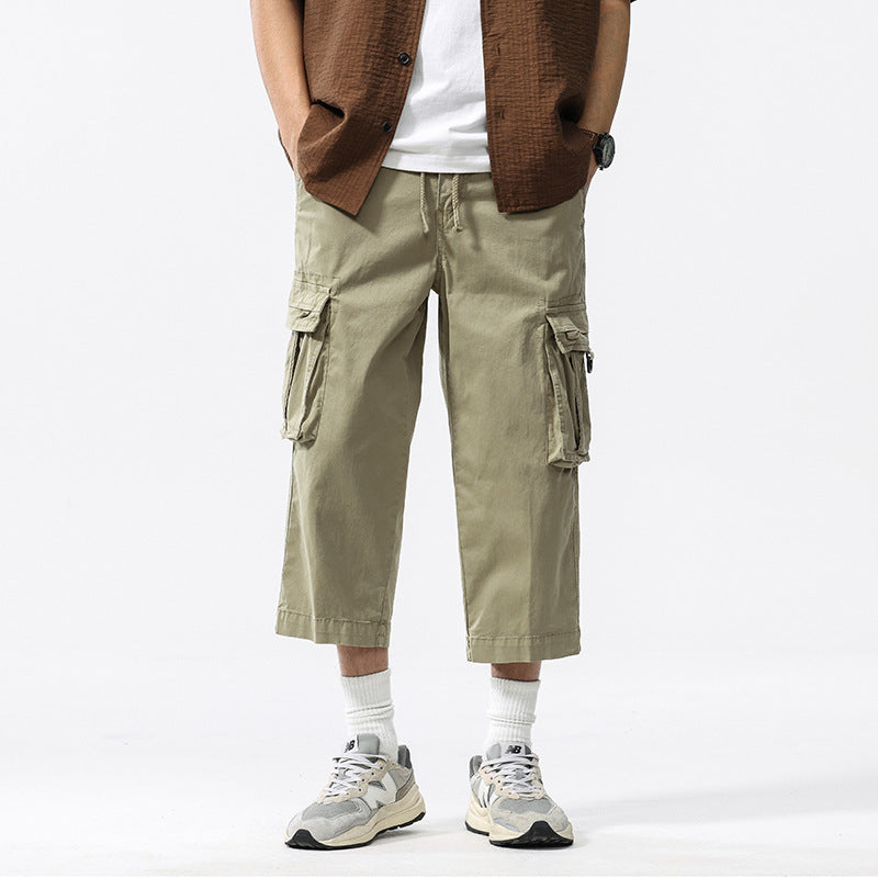 Herren halblange Utility-Cargohose aus Baumwoll-Twill mit weitem Bein und Multifachtaschen Drune