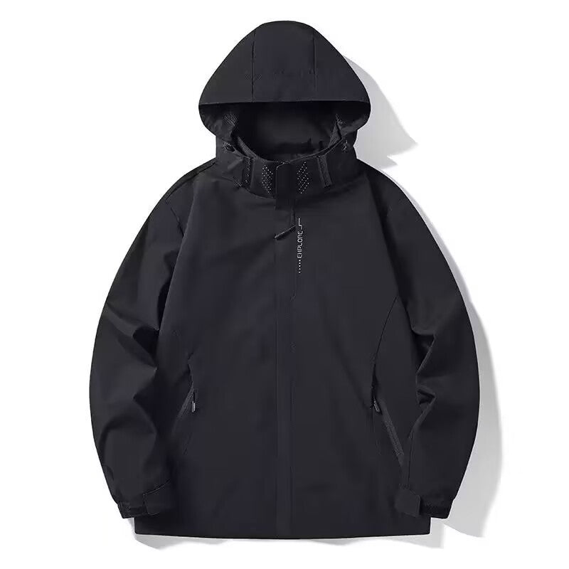 Herren Wasserdichte Softshell-Jacke mit Kapuze, Reißverschluss-Taschen und verstellbaren Bündchen Drune