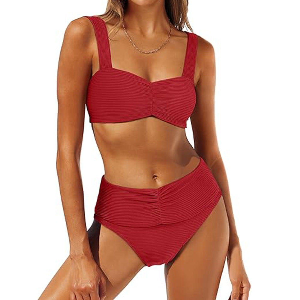 Damen Hochtailliertes Bikini-Set mit modischer Raffung Drune