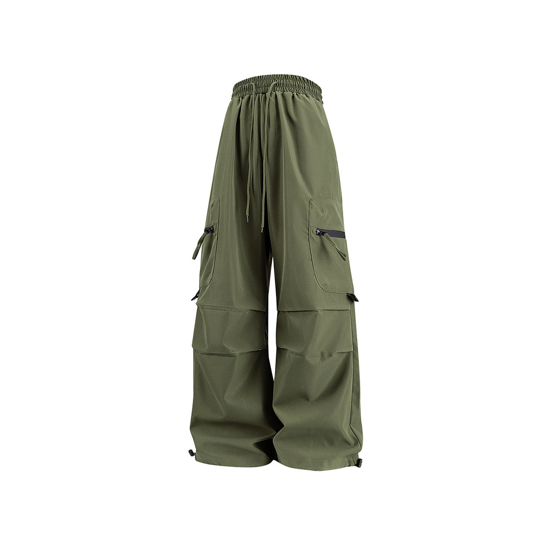 Damen Weite Cargo‑Schlaghose mit hohem Elastbund, Multitaschen und verstellbarem Saum Drune