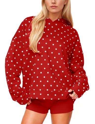 Damen Gepunkteter Oversize-Kapuzenpullover mit Kängurutasche Drune