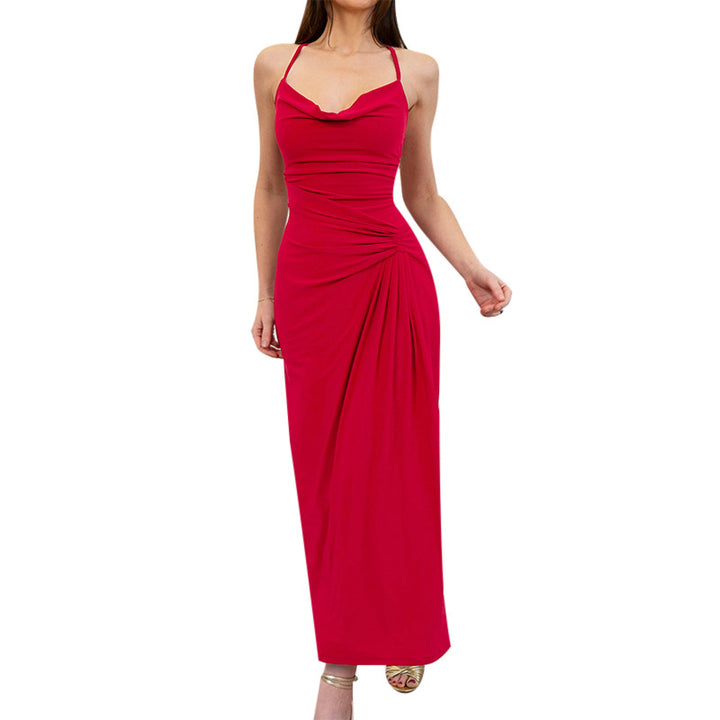 Damen Elegantes Maxikleid mit asymmetrischem Cowl-Ausschnitt und stilvoller Raffung Drune