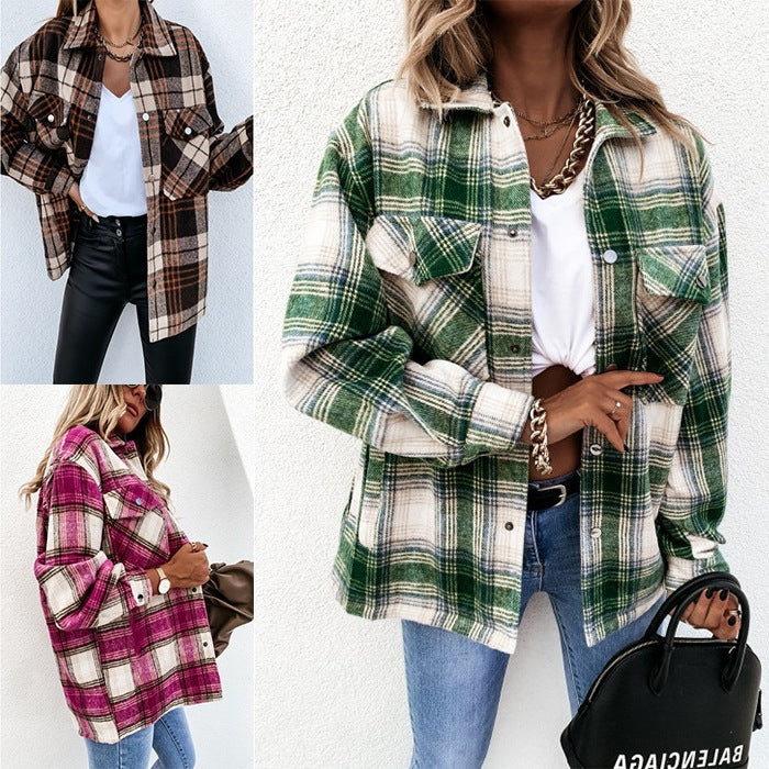 Damen Karierte Overshirtjacke im flauschigen Stoff Drune